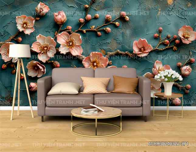 Tranh dán tường Hoa 3D- ADHH3D240322-2P1 - Tranh tường chất lượng cao